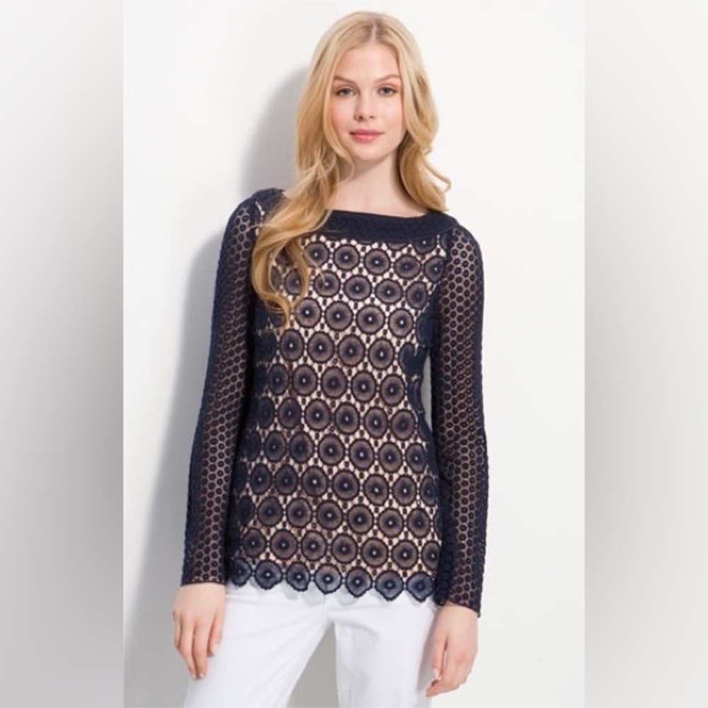 Tory Burch 'Janeen' Crochet Lace Top in Navy Size 8
